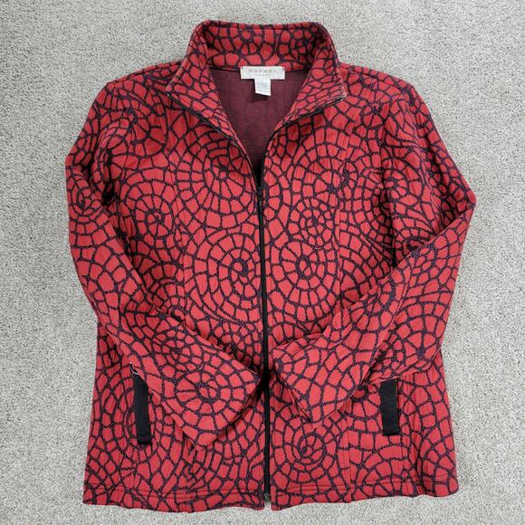 Vintage Rafael Sport Jacket Womens M Red‎ Black Printed Zip Up High Neck Pockets - Picture 3 of 15